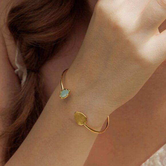 OZEL Women's Colorful Crystal Gold Cuff Bracelet - Picture 2 of 6